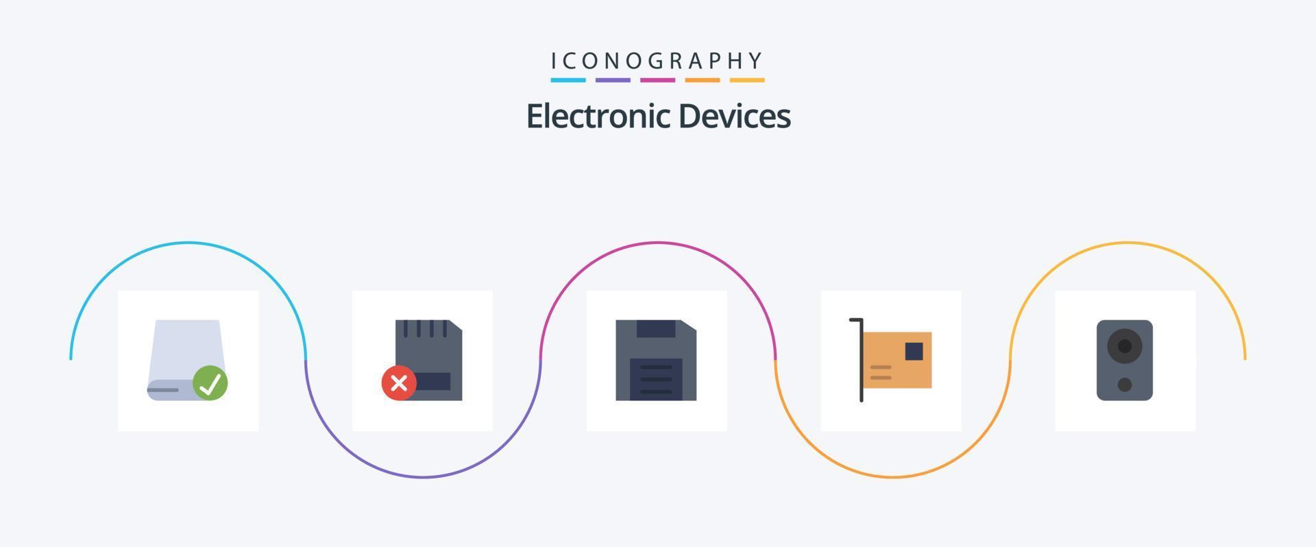 pacote de ícones plana 5 de dispositivos, incluindo dispositivos. cartão. hardware. gadget. disco vetor