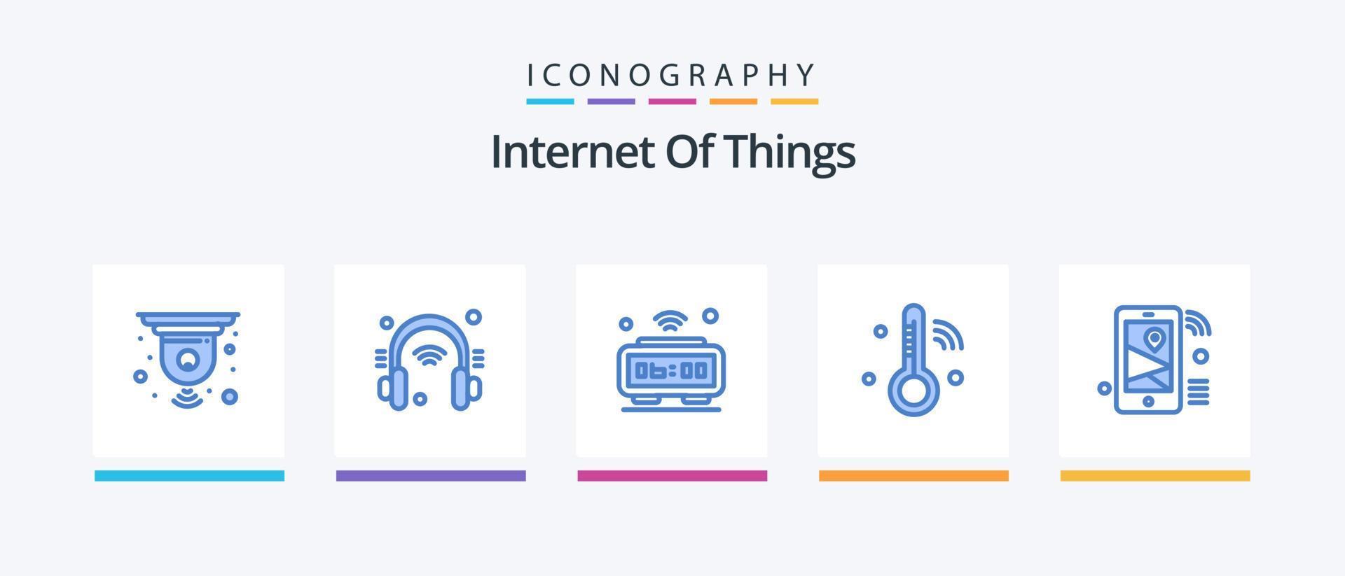 internet das coisas pacote de ícones azul 5 incluindo internet. temperatura. alarme. iot. Wi-fi. design de ícones criativos vetor