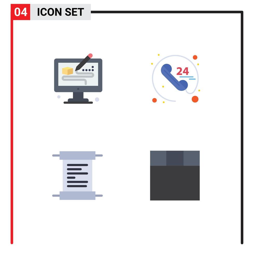 pacote de 4 sinais e símbolos de ícones planos modernos para mídia impressa na web, como design de recibo criativo, elementos de design de vetores editáveis de grade de comunicação