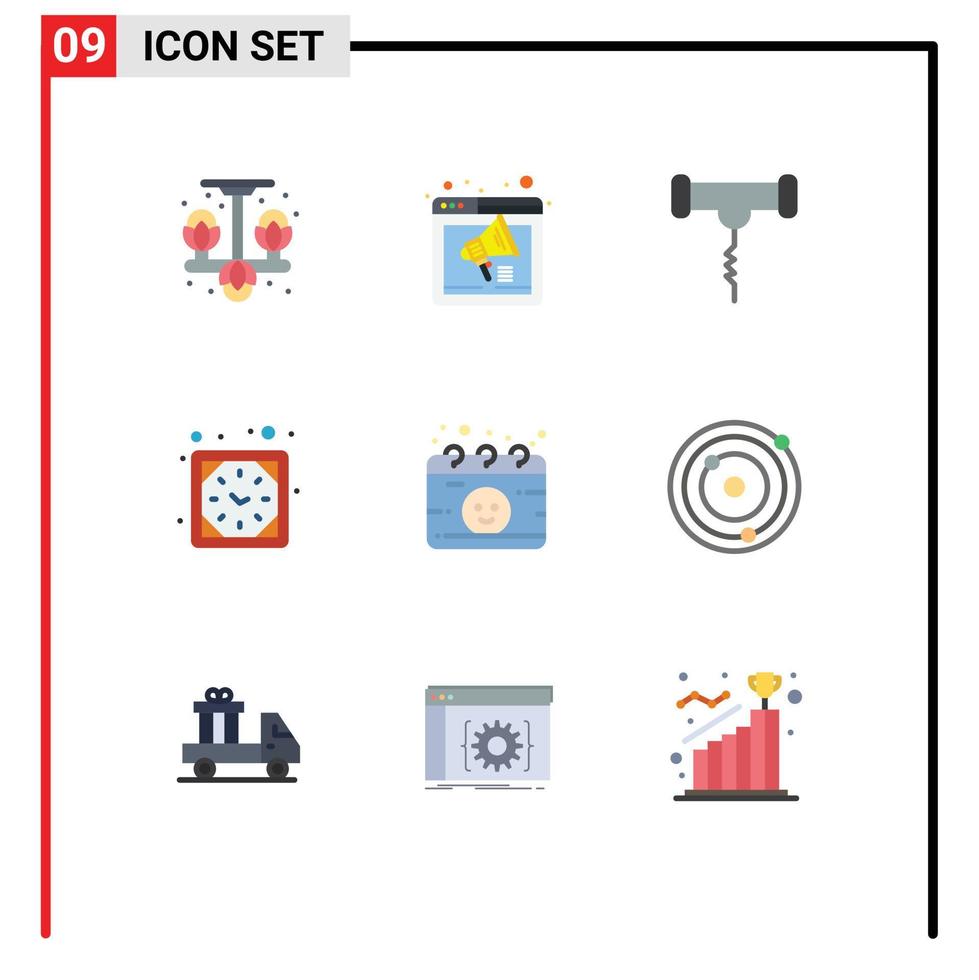 grupo de 9 sinais e símbolos de cores planas para calendário relógio de parede página da web timer cegonha elementos de design de vetores editáveis