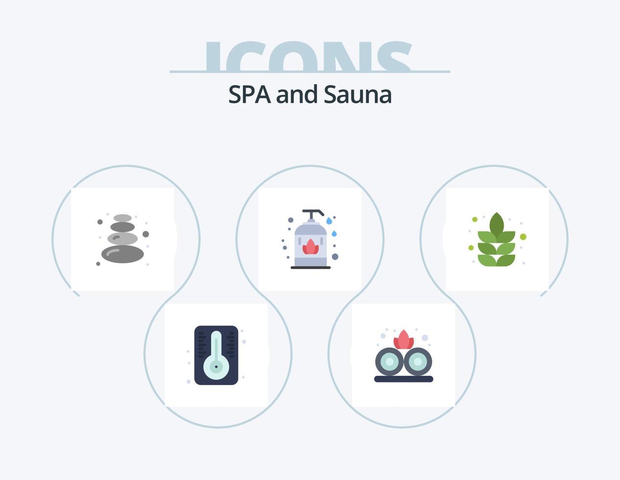 design de ícones do pacote de 5 ícones planos de sauna. . sabão. vetor