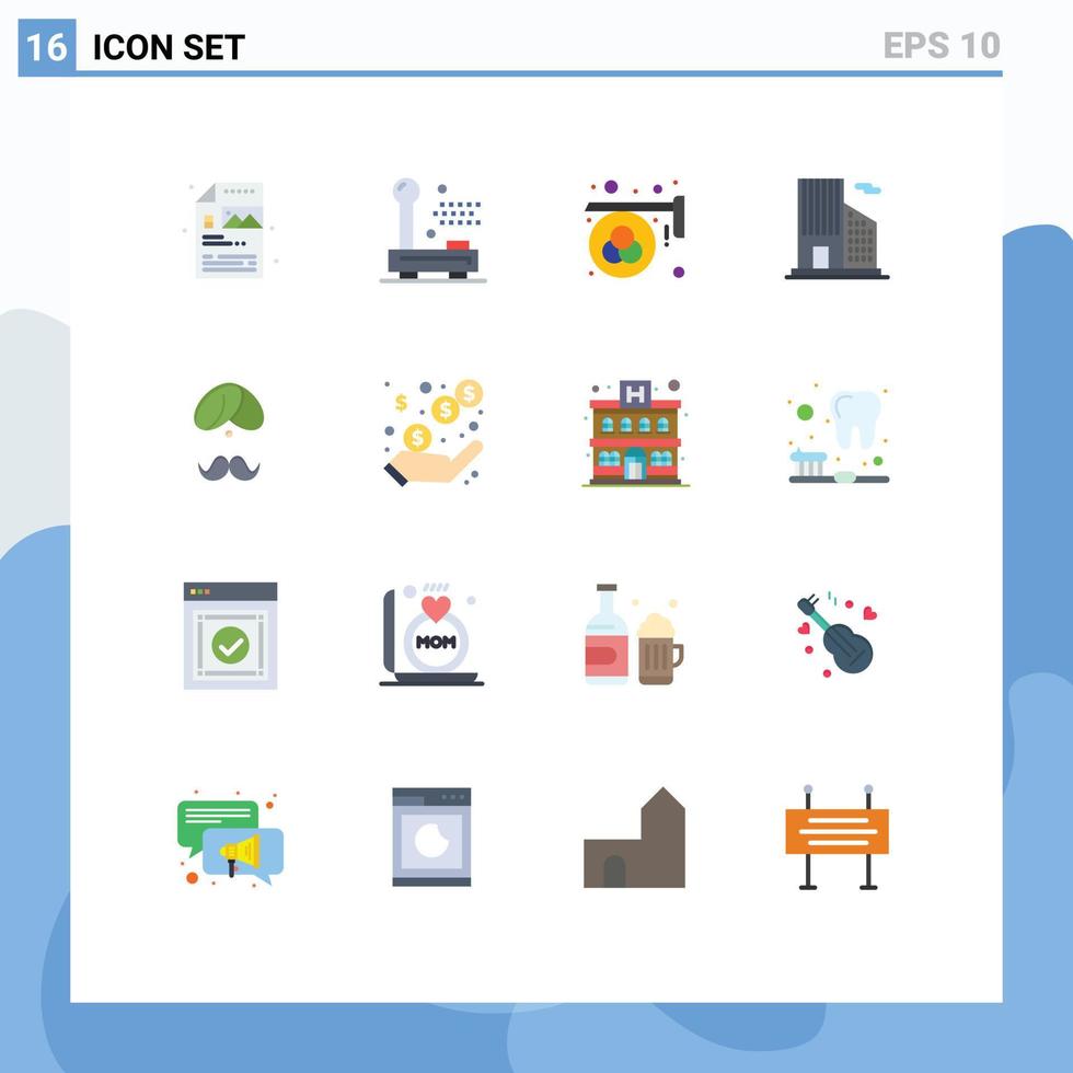conjunto de pictogramas de 16 cores planas simples de paleta de construção de hardware de escritório hindu pacote editável de elementos de design de vetores criativos
