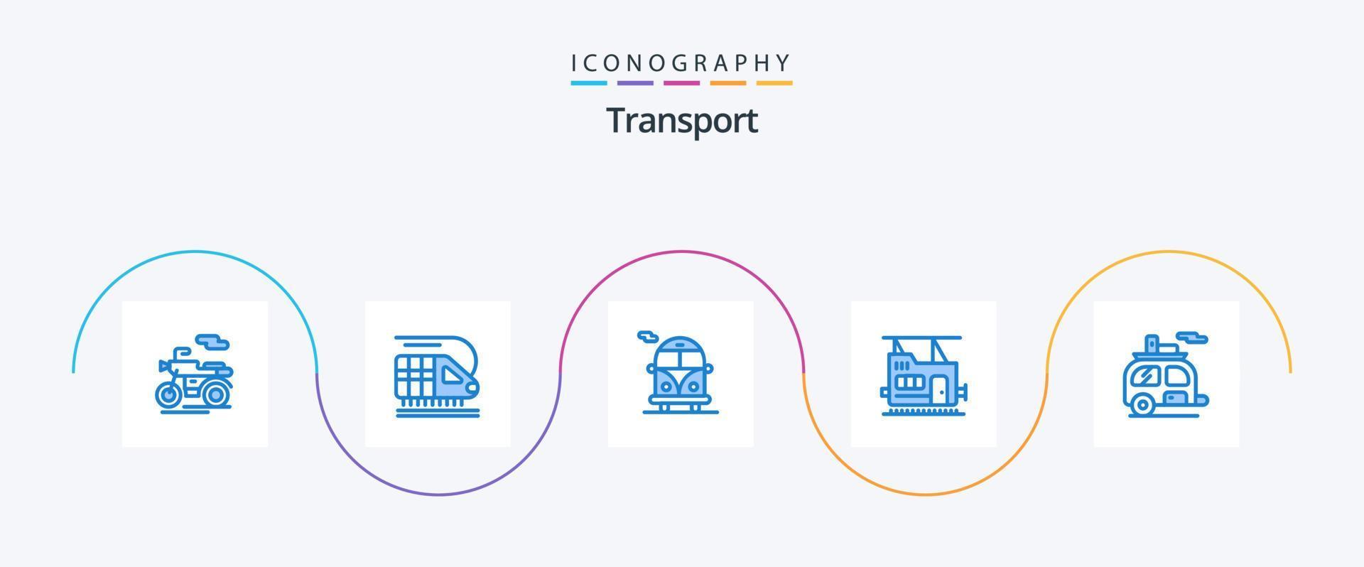 pacote de ícones de transporte azul 5, incluindo . reboque. transporte público. turismo. acampamento vetor