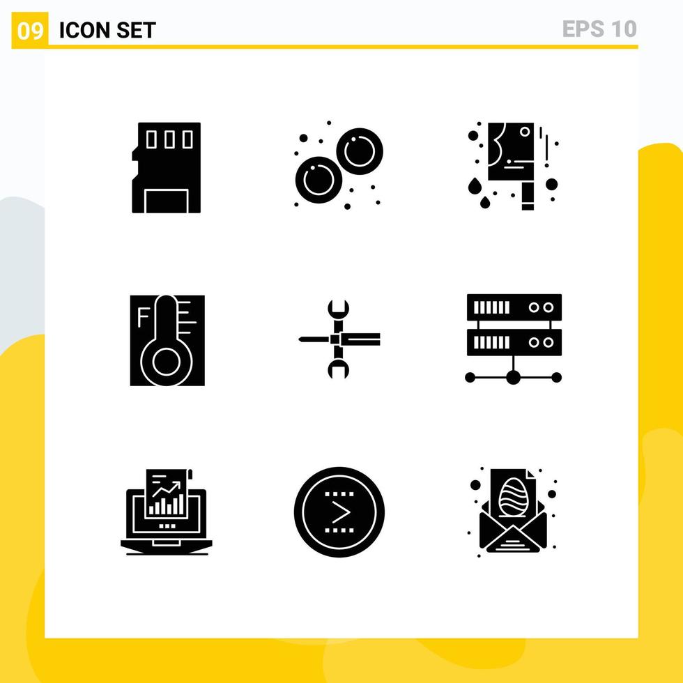 9 glifos sólidos vetoriais temáticos e símbolos editáveis de controles temperatura faca sangrenta luz solar elementos de design vetorial editáveis vetor