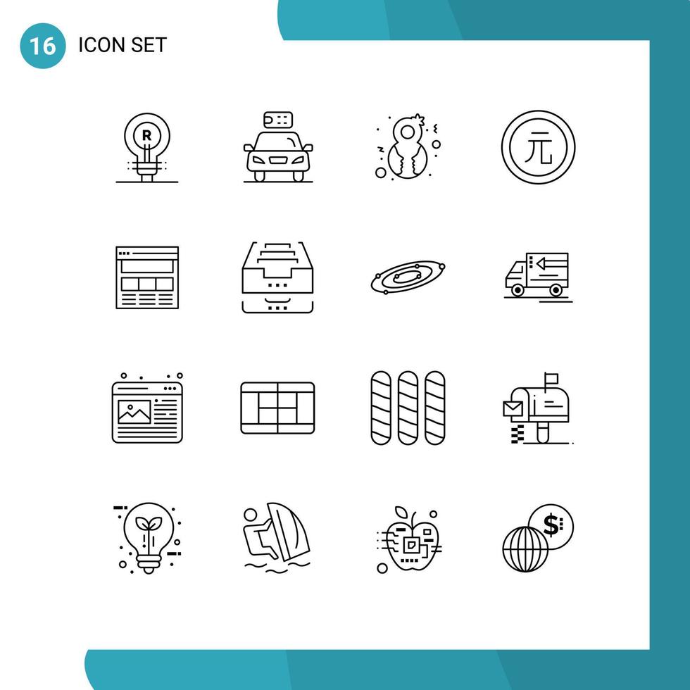 conjunto de pictogramas de 16 contornos simples de elementos de design de vetores editáveis de gênero de negócios de energia de moeda financeira