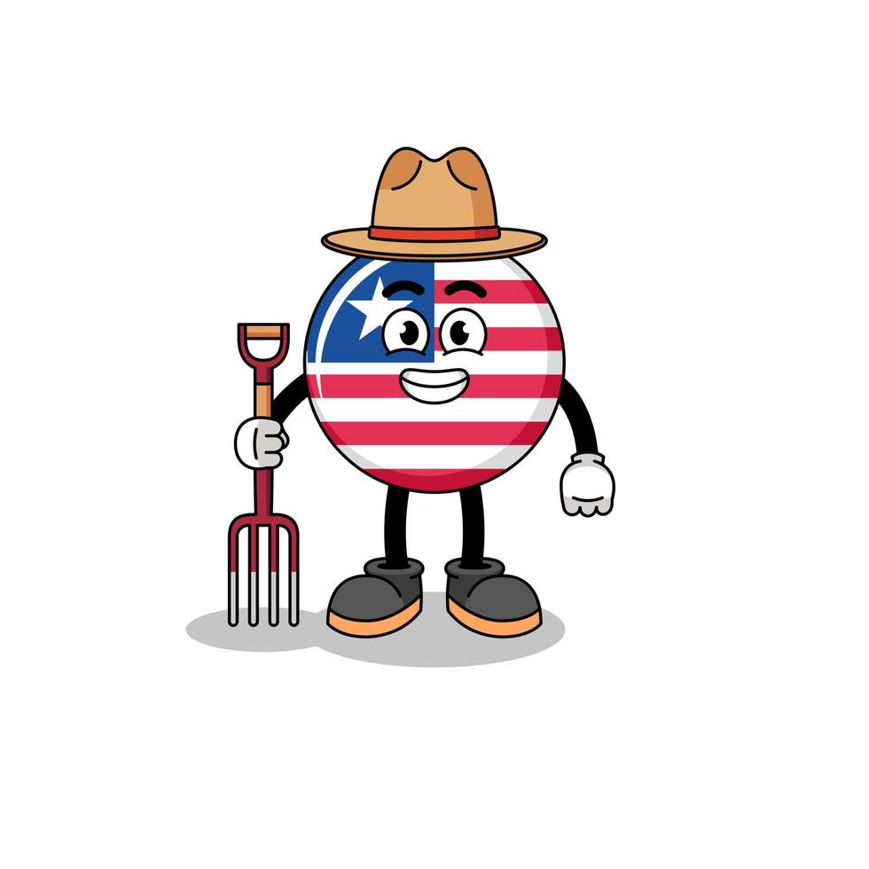 mascote dos desenhos animados da bandeira da libéria agricultor vetor