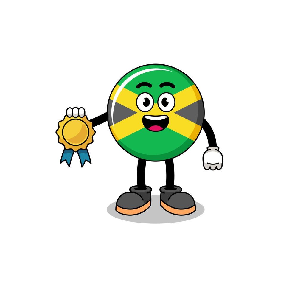 ilustração dos desenhos animados da bandeira da jamaica com medalha de satisfação garantida vetor