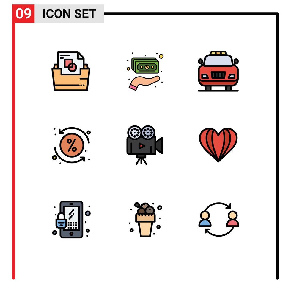 pacote de ícones vetoriais de estoque de 9 sinais e símbolos de linha para projetor câmera carro transação empréstimo elementos de design vetoriais editáveis vetor
