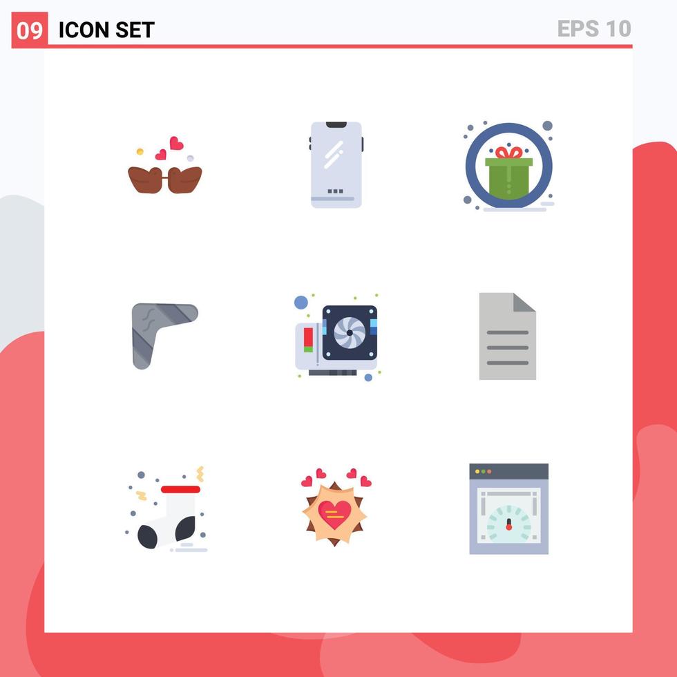 Pacote de cores planas de 9 interfaces de usuário de sinais e símbolos modernos de viagem bumerangue iphone recompensa australiana elementos de design de vetores editáveis