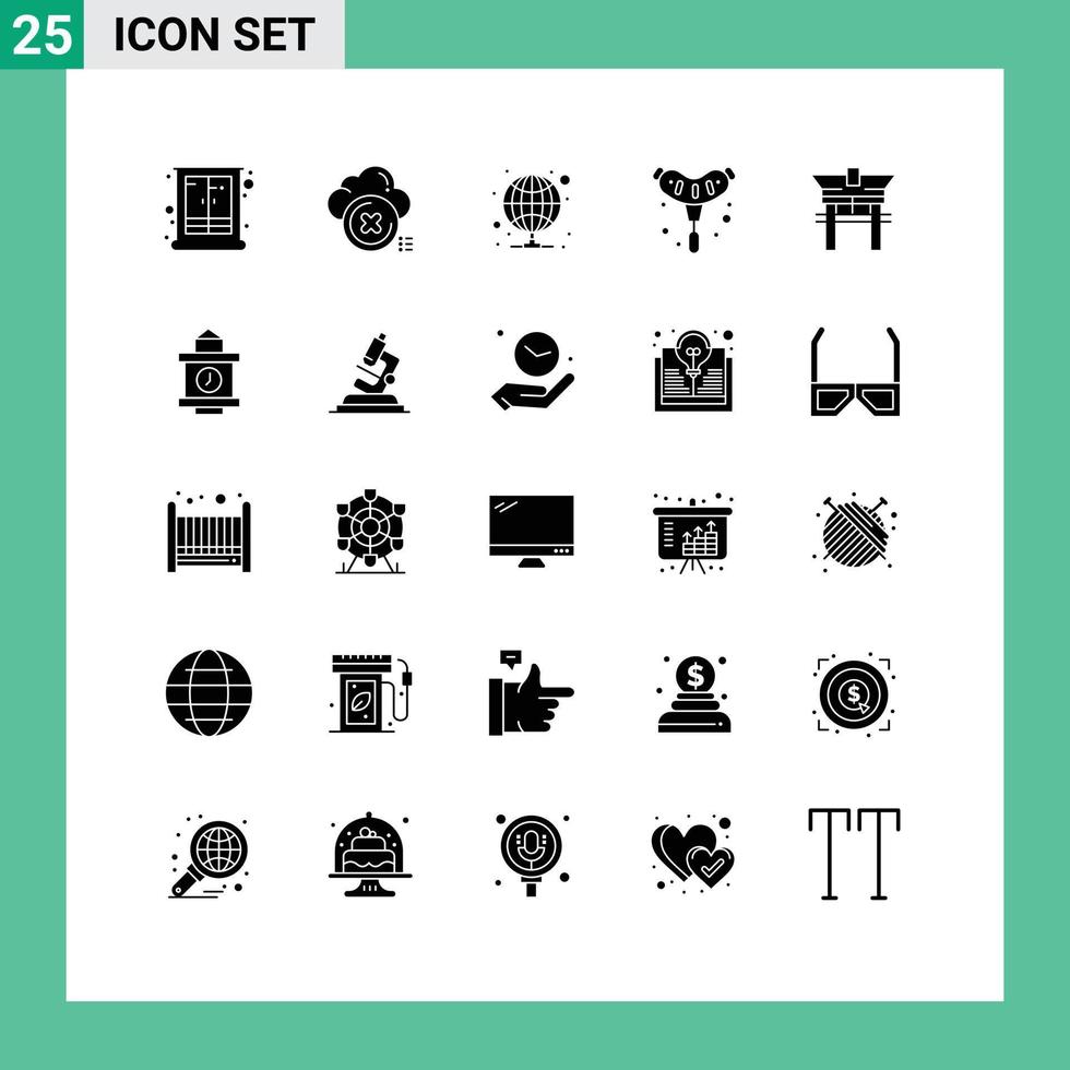 conjunto de 25 sinais de símbolos de ícones de interface do usuário modernos para comida de salsicha cancelar elementos de design de vetor editável de proxy de churrasco