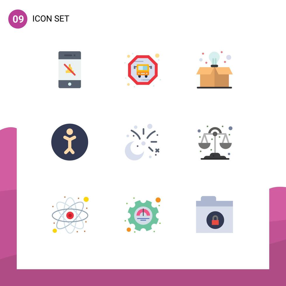 conjunto de 9 sinais de símbolos de ícones de interface do usuário modernos para celebração de caixa de decoração de química lua elementos de design de vetores editáveis