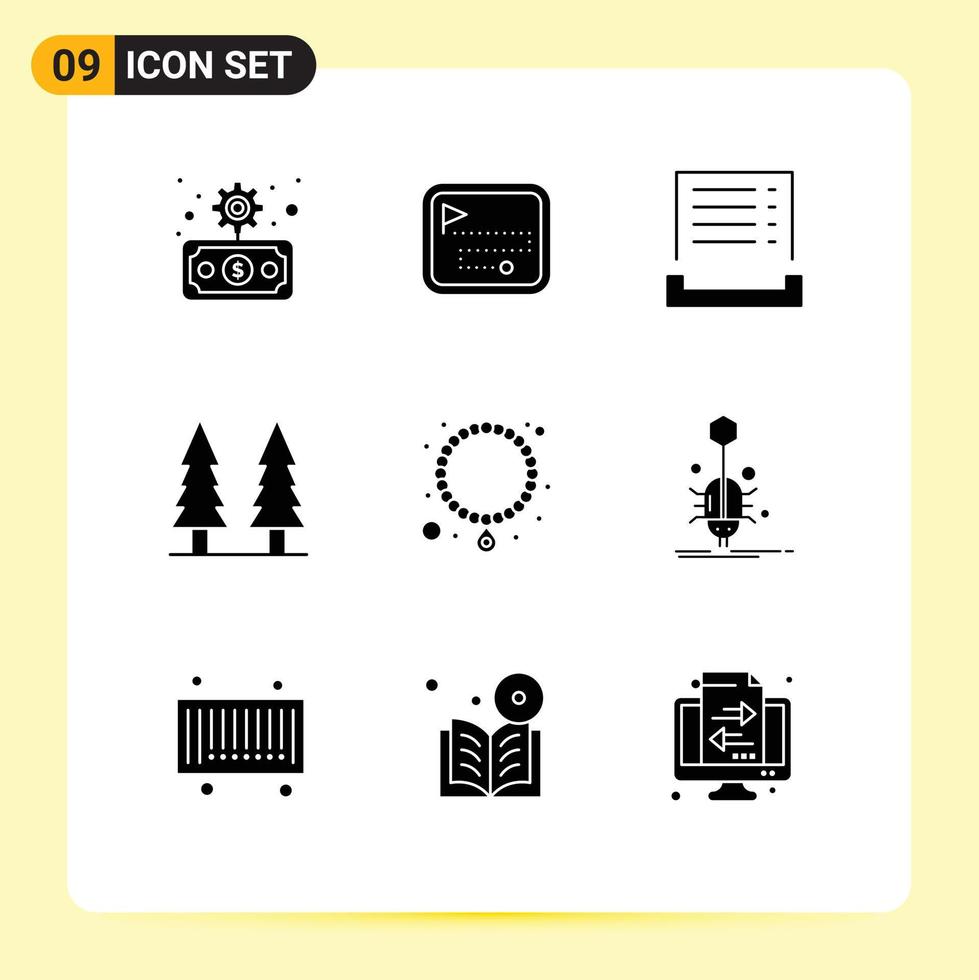 9 ícones criativos sinais modernos e símbolos de elementos de design de vetores editáveis de entretenimento de parque de contas de árvore de colar