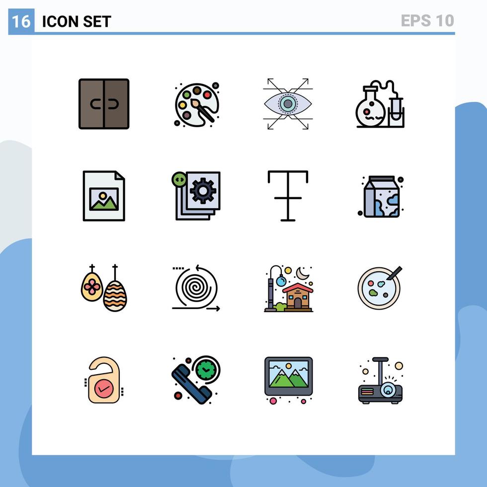16 interface do usuário pacote de linha cheia de cores planas de sinais e símbolos modernos de elementos de design de vetores criativos editáveis de tubo de laboratório de ciência de arquivo