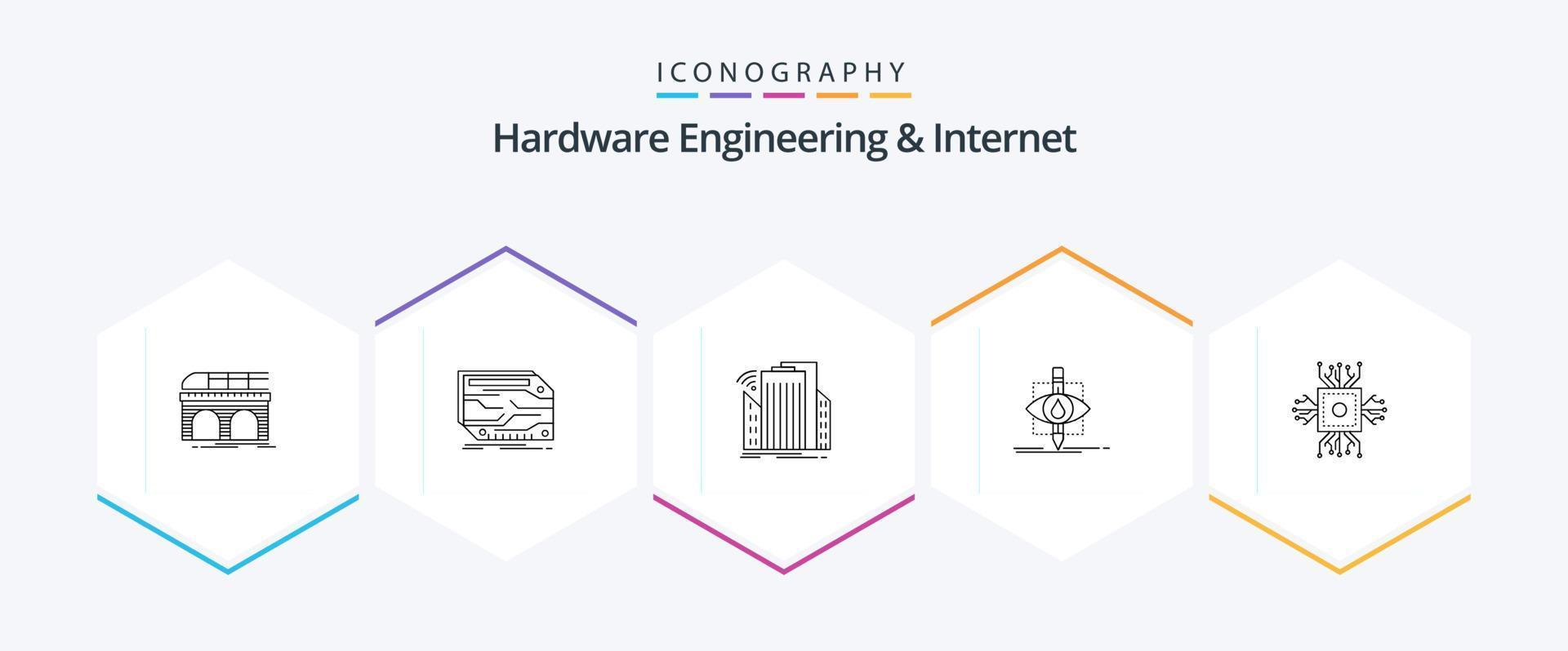 engenharia de hardware e pacote de ícones de 25 linhas da Internet, incluindo poluição. ecologia. eletrônico. urbano. sensor vetor