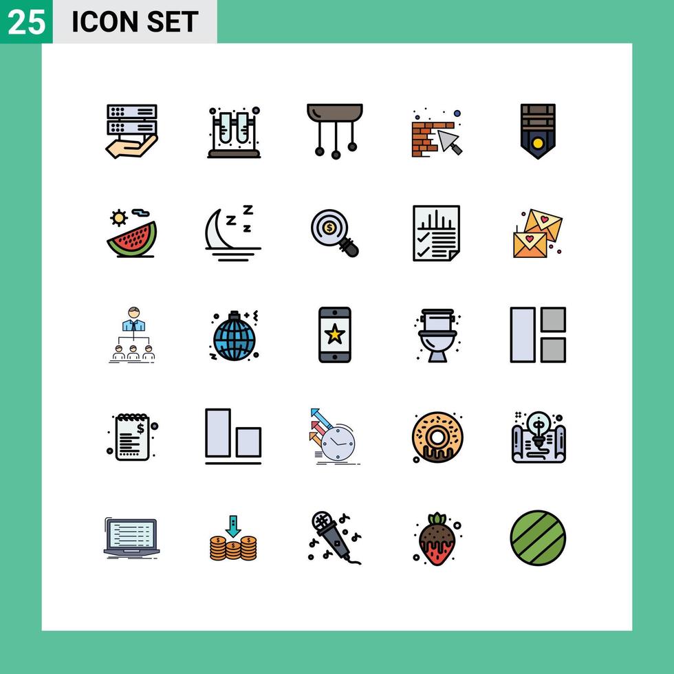 Conceito de cor plana de 25 linhas preenchidas para sites móveis e aplicativos espátula construção teste parede interior elementos de design de vetores editáveis