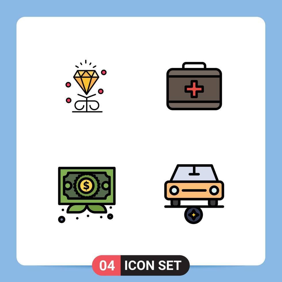 pacote de ícones de vetores de estoque de 4 sinais e símbolos de linha para elementos de design de vetores editáveis de carro de cuidado de casamento de diploma de diamante