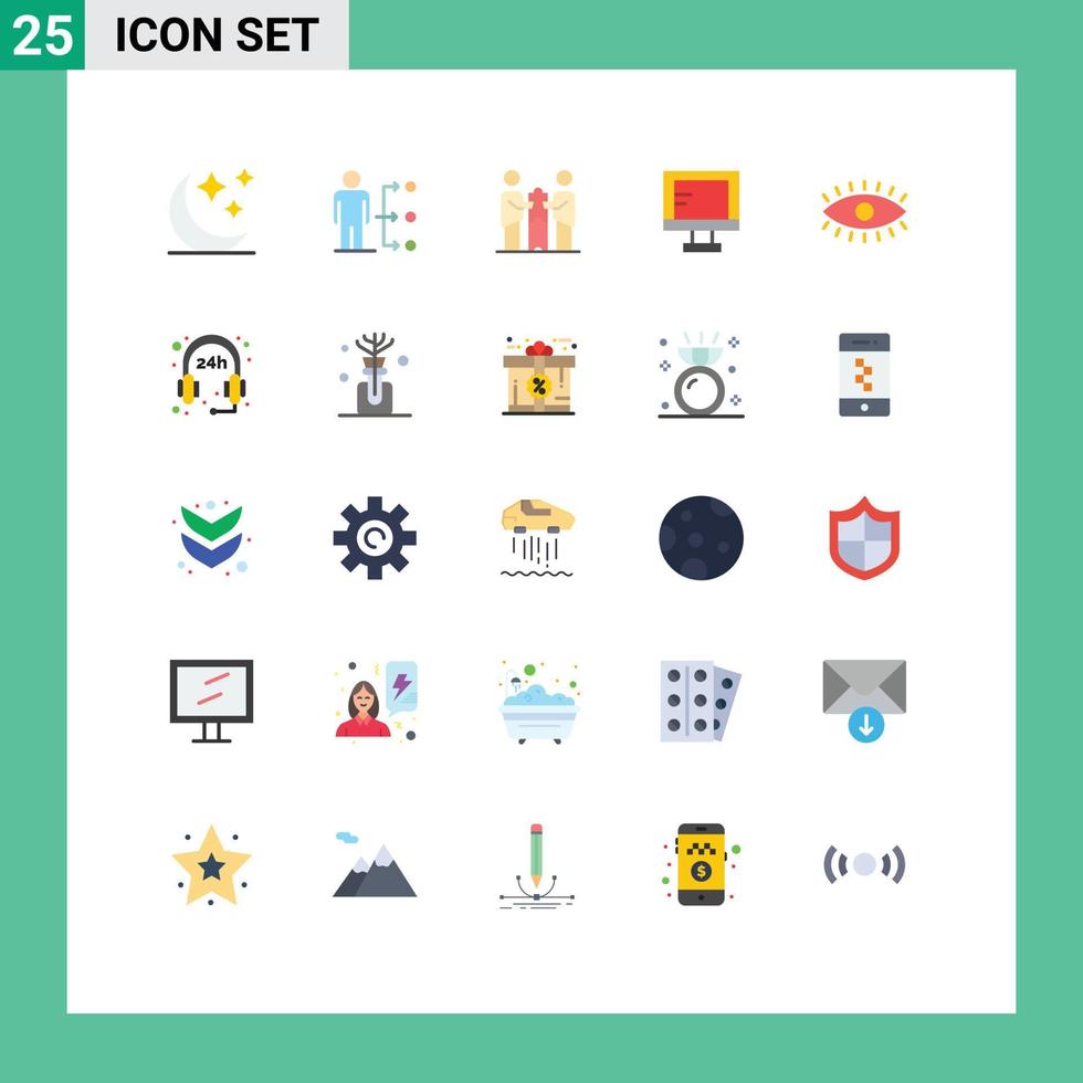 grupo de símbolos de ícone universal de 25 cores planas modernas de colaboração de parceiros de estudo de olhos parceria online elementos de design de vetores editáveis