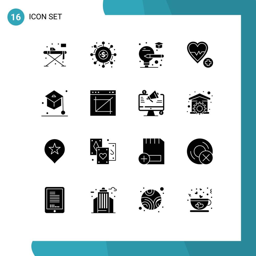 16 interface do usuário pacote de glifos sólidos de sinais e símbolos modernos de formatura fundos de coração elementos de design de vetores médicos editáveis