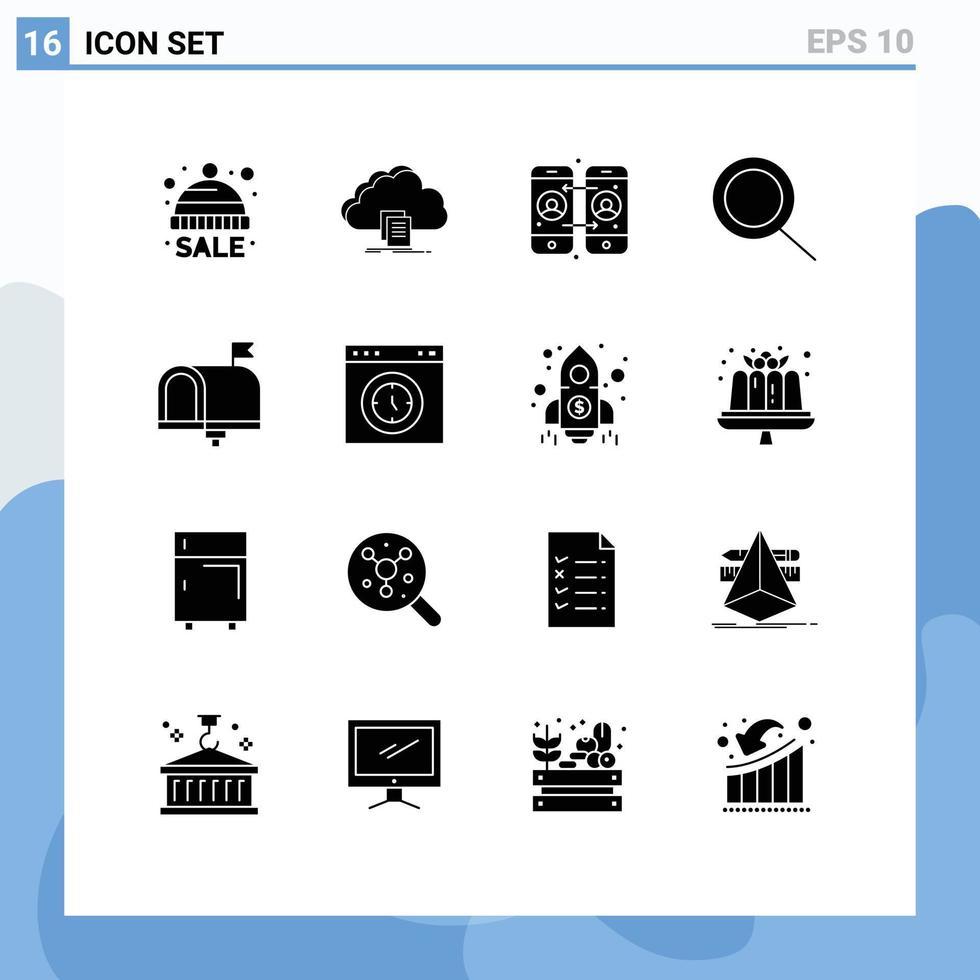 16 glifos sólidos vetoriais temáticos e símbolos editáveis de contato de e-mail, download, pesquisa de comunicação, elementos editáveis de design vetorial vetor