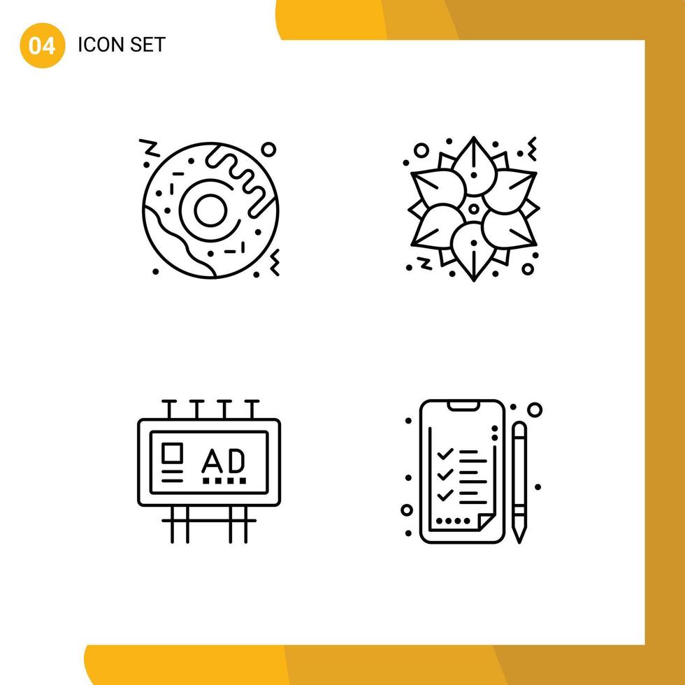 conjunto de pictogramas de 4 cores planas de linha preenchida simples de elementos de design de vetores editáveis de publicidade de inverno de marketing de pizza