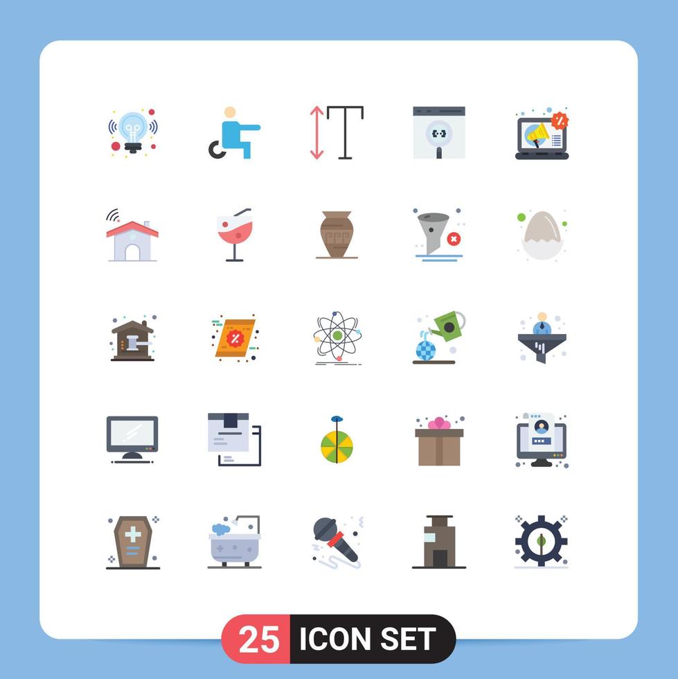 Pacote de cores planas de 25 interfaces de usuário de sinais e símbolos modernos de fontes de desenvolvimento digital desenvolvem elementos de design de vetores editáveis de navegador