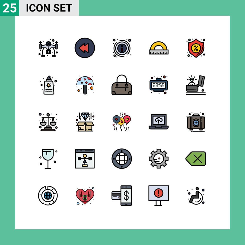 pacote de 25 sinais e símbolos modernos de cores planas de linha preenchida para mídia impressa na web, como crachá de venda sobre elementos de design vetorial editáveis de régua de segurança vetor