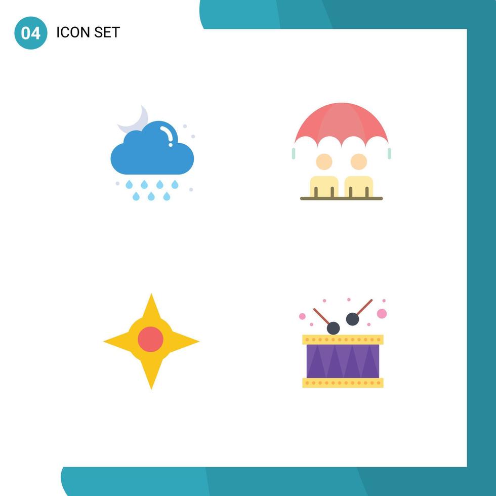 conjunto de ícones planos de interface móvel de 4 pictogramas de bússola de nuvem gerenciamento de tempo elementos de design de vetores editáveis