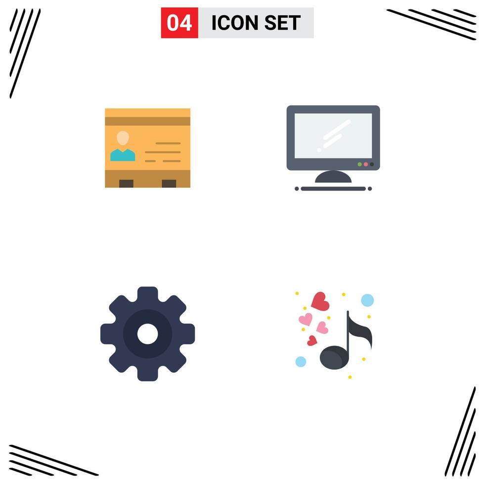 conjunto de pictogramas de 4 ícones planos simples de contatos de dispositivo de identificação telefone pc elementos de design de vetores editáveis