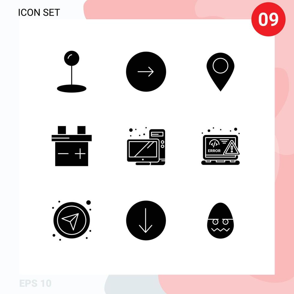 9 conceito de glifo sólido para sites móveis e aplicativos de codificação mapa de hardware desktop carro editável elementos de design vetorial vetor