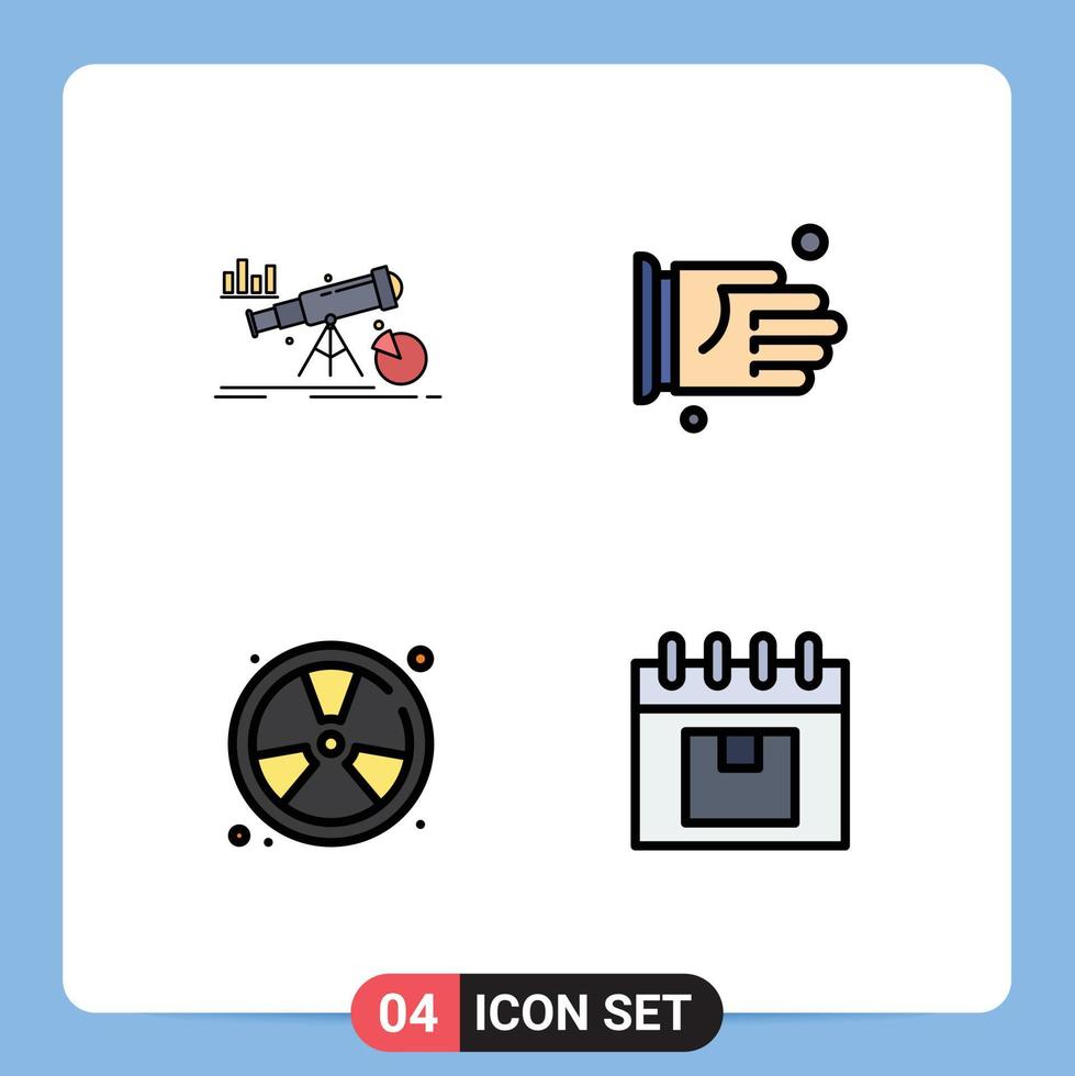 conjunto moderno de pictograma de 4 cores planas de linhas preenchidas de análise queimar mercado aperto de mão fogo elementos de design de vetores editáveis