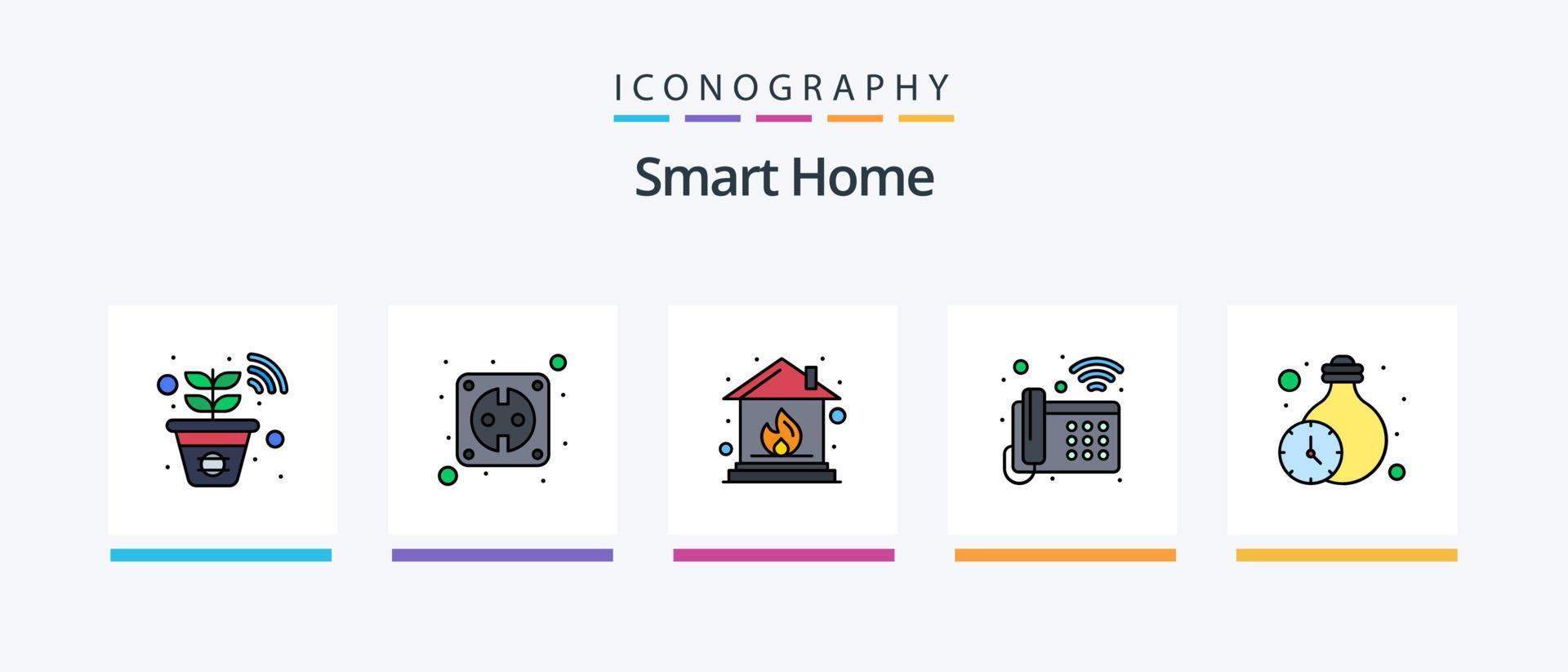 linha de casa inteligente cheia de 5 ícones incluindo temporizadores. iluminação. emergência. lar. economize água. design de ícones criativos vetor