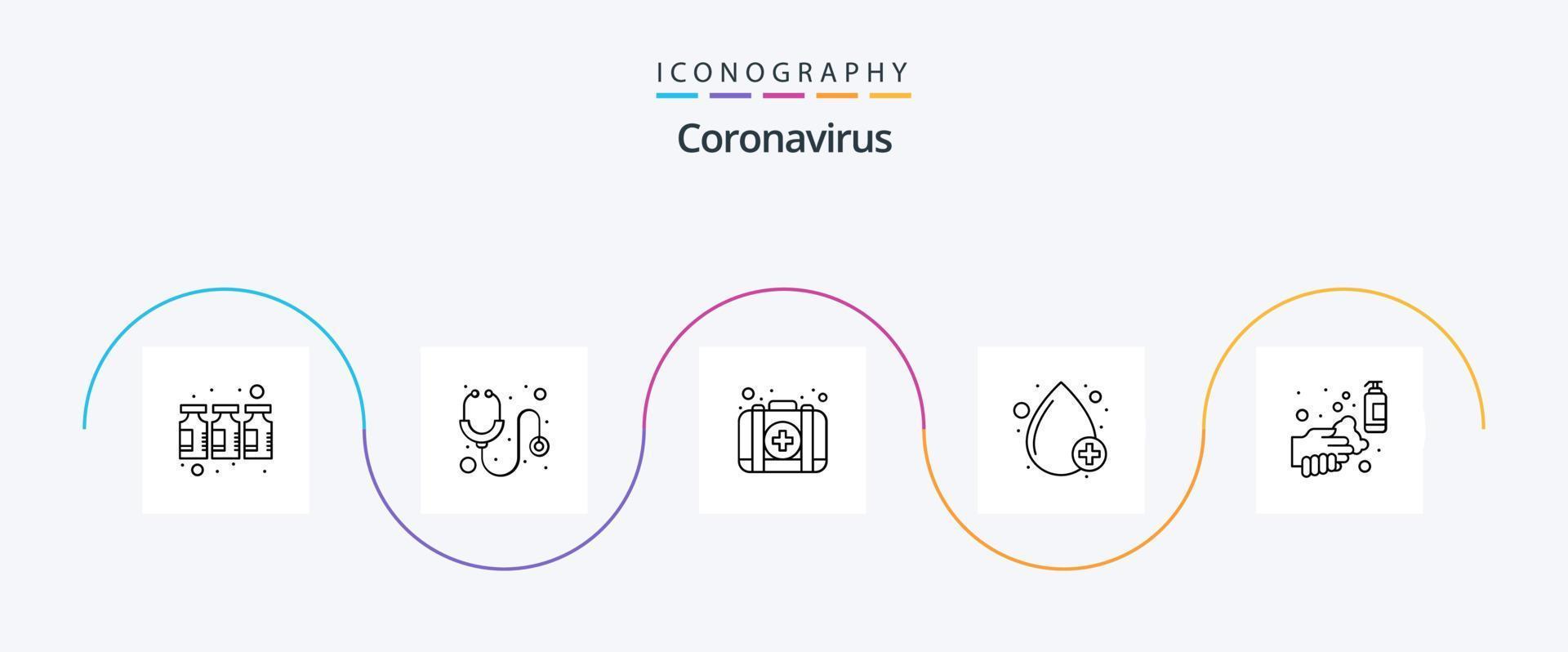 pacote de ícones da linha 5 do coronavírus, incluindo limpo. positivo. emergência. tipo. sangue vetor