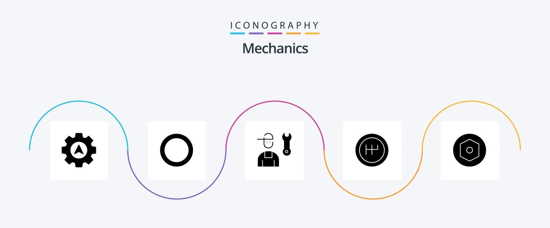 pacote de ícones mecânicos glifo 5 incluindo . parafuso. mecânico. noz. mecânica vetor