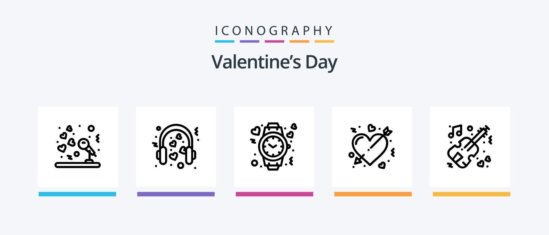 Dia dos Namorados linha 5 pacote de ícones incluindo romance. alarme. mesa. coração. argolas. design de ícones criativos vetor