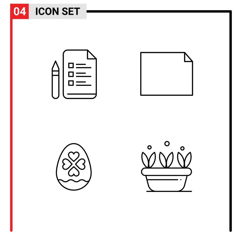 Pacote de 4 linhas de interface do usuário de sinais e símbolos modernos de arquivo, lápis de coração, paisagem, crescimento, elementos de design de vetores editáveis