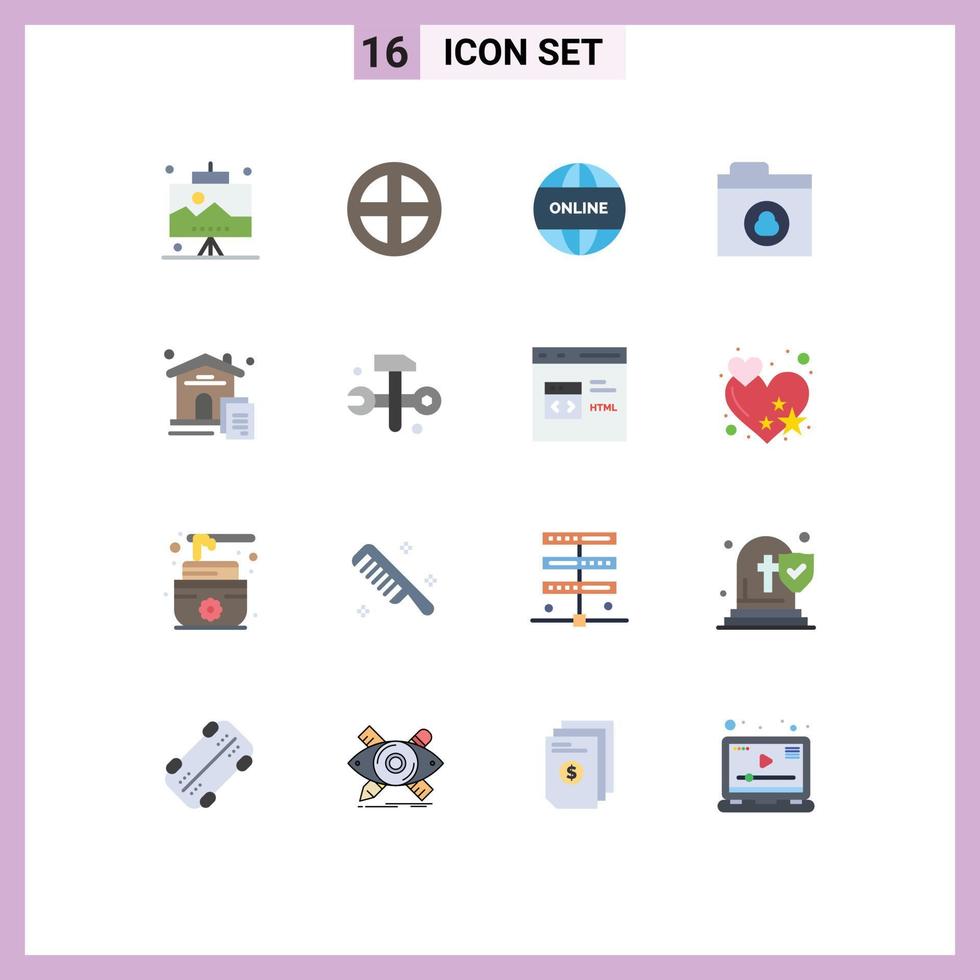 16 ícones criativos sinais e símbolos modernos de pasta de janela de rede doméstica mundo editável pacote de elementos de design de vetores criativos