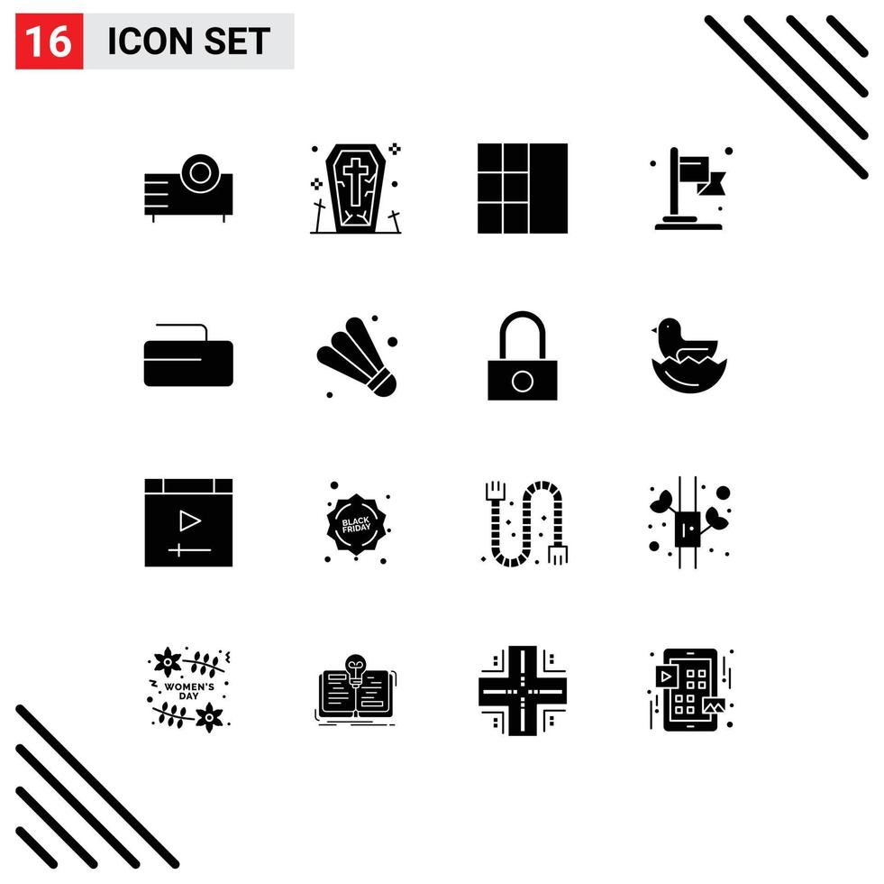pacote de ícones vetoriais de estoque de 16 sinais e símbolos de linha para elementos de design de vetores editáveis de negócios de curling de esporte de badminton