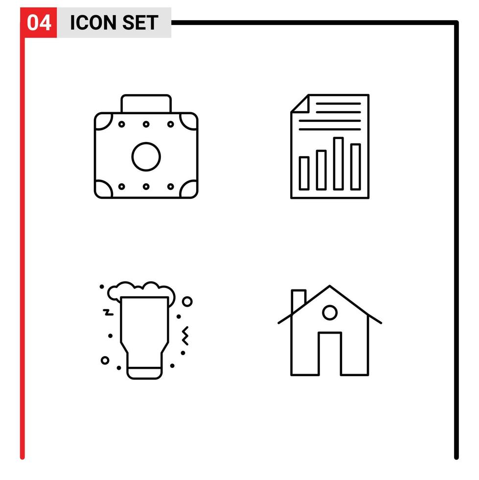 conjunto de 4 sinais de símbolos de ícones de interface do usuário modernos para maleta noite documento relatório vinho elementos de design de vetores editáveis