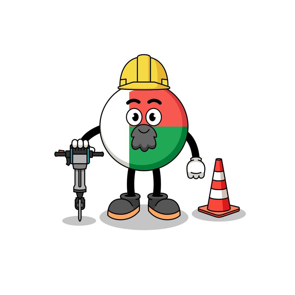 desenho de personagem da bandeira de madagascar trabalhando na construção de estradas vetor