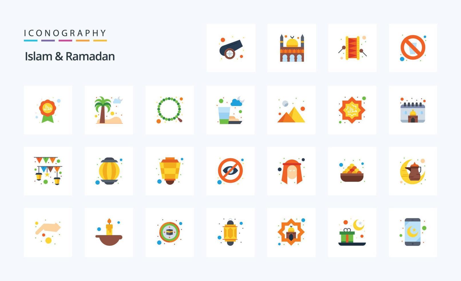 25 pacotes de ícones de cores planas do Islã e do Ramadã vetor