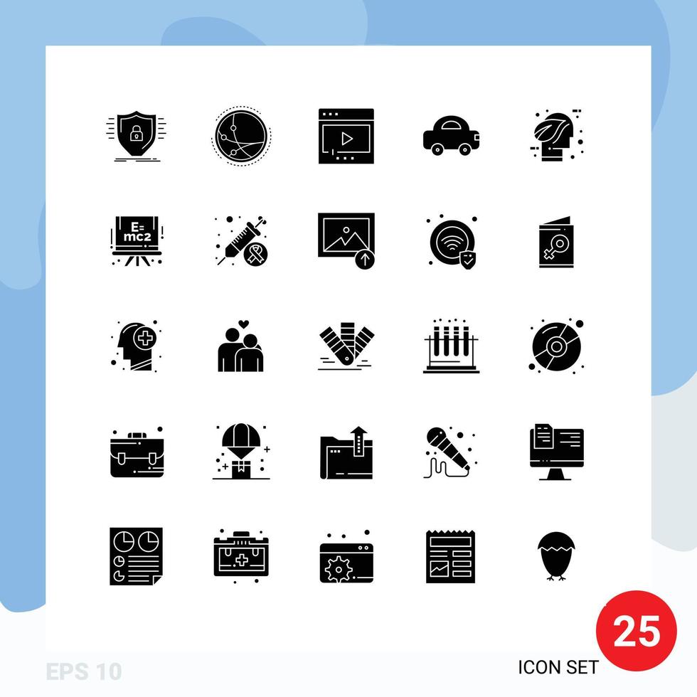 pacote de interface do usuário de 25 glifos sólidos básicos de viagem automóvel internet jogar filme elementos de design de vetores editáveis