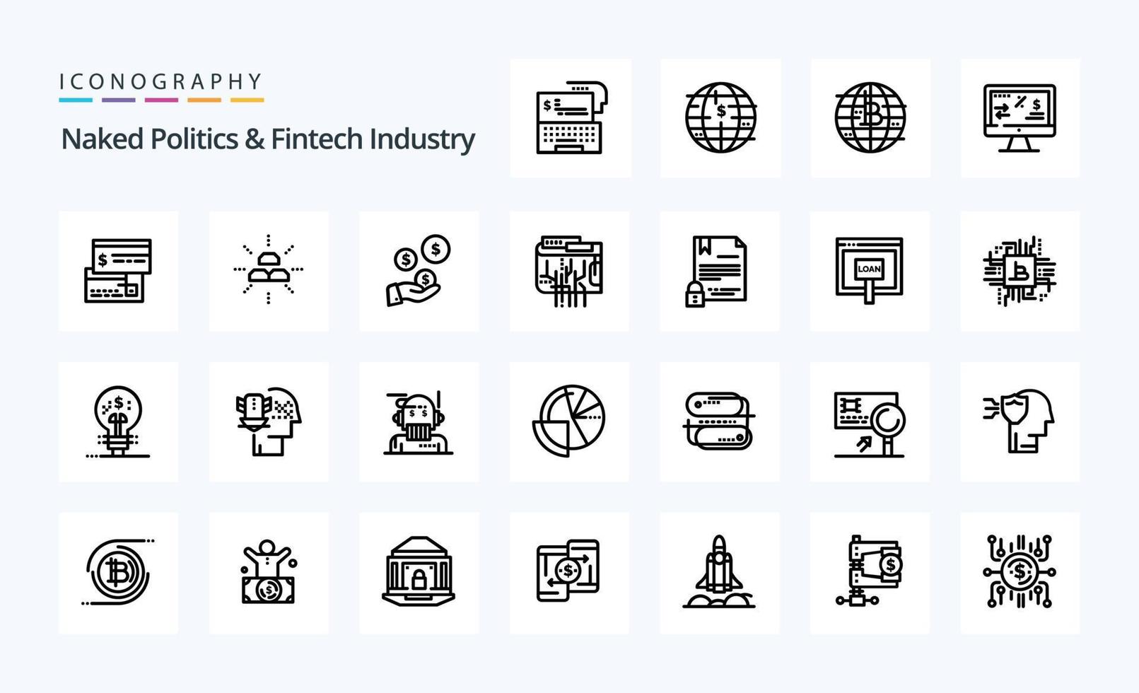 25 políticas nuas e pacote de ícones da indústria fintech vetor