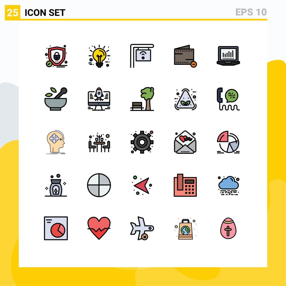 Pacote de cores planas de 25 linhas preenchidas de interface de usuário de sinais e símbolos modernos de computação hospitalar laptop de internet menos elementos de design de vetores editáveis