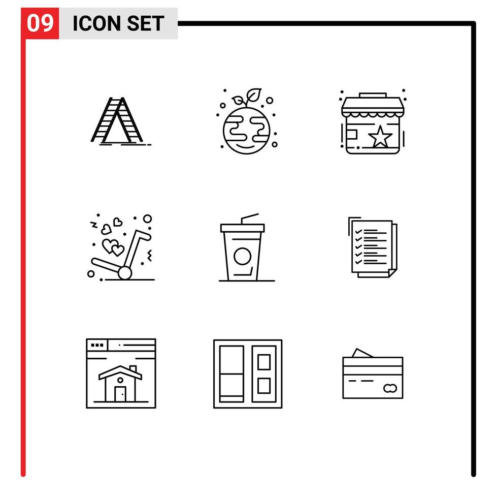 pacote de interface do usuário de 9 contornos básicos de classificação de amor de copo descartável, como elementos de design de vetores editáveis de entrega