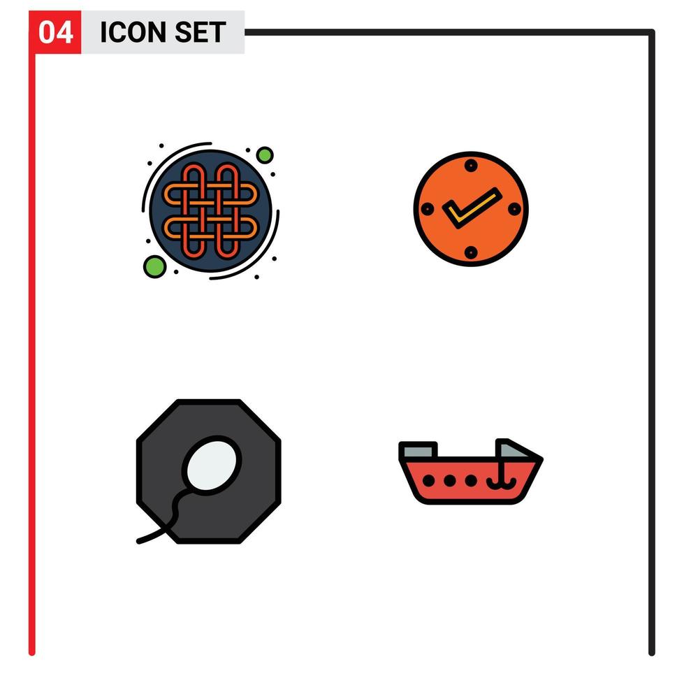 4 ícones criativos, sinais e símbolos modernos de nó celta, nó de esperma, motor aprovado, elementos de design de vetores editáveis