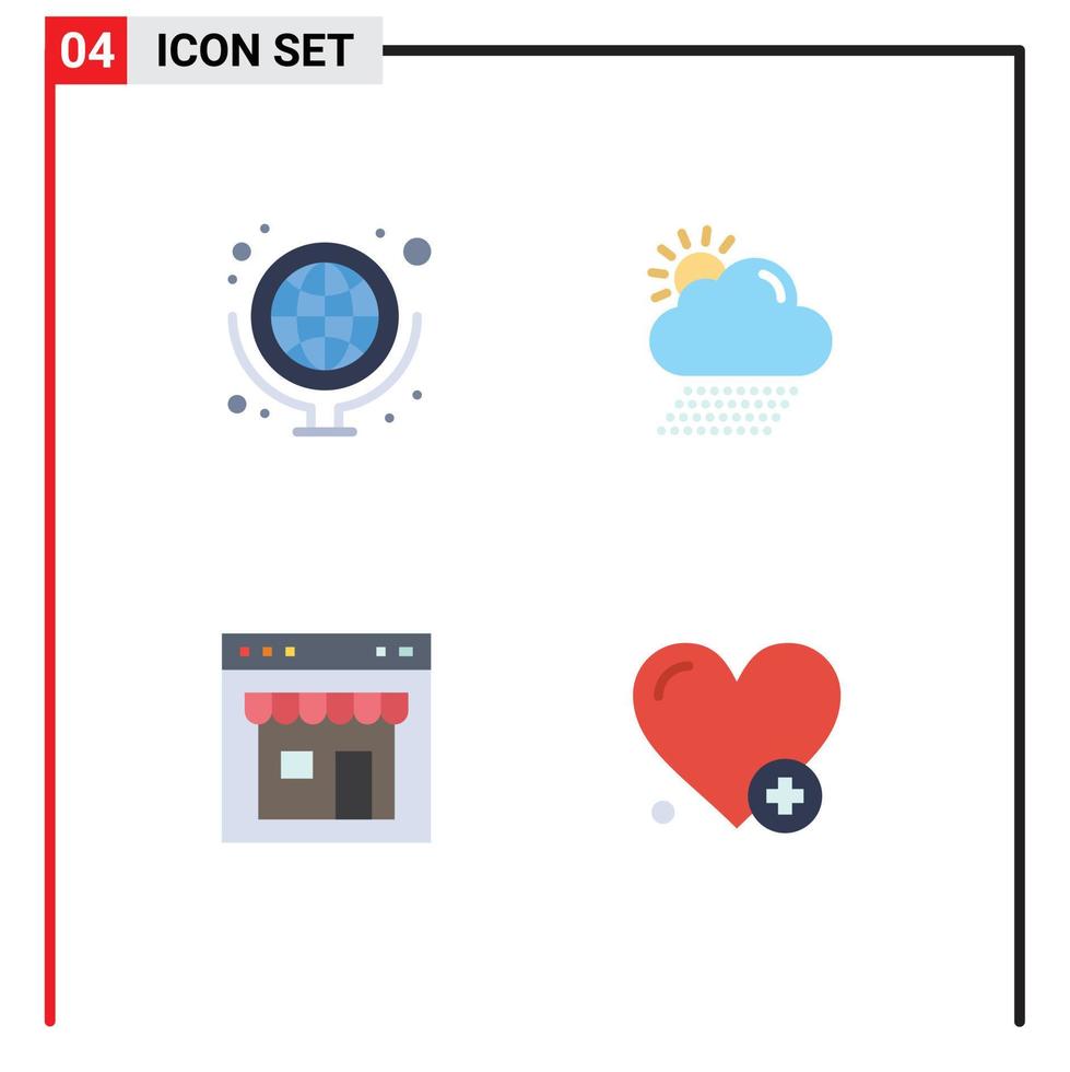 4 ícones planos de vetores temáticos e símbolos editáveis de interface de geografia material escolar página de clima elementos de design de vetores editáveis