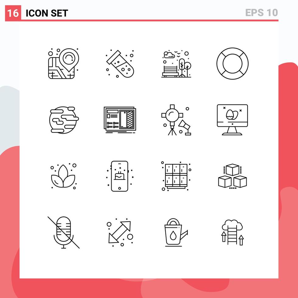 pacote de ícones vetoriais de estoque de 16 sinais e símbolos de linha para ajudar a ux city ui elementos de design de vetores editáveis essenciais