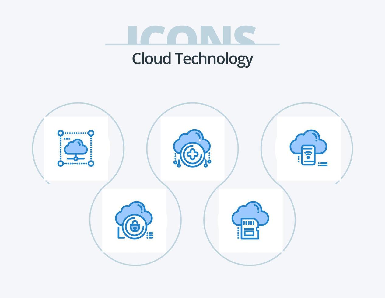 design de ícones do pacote de 5 ícones azuis de tecnologia de nuvem. novo. nuvem. nuvem. rede. dados vetor