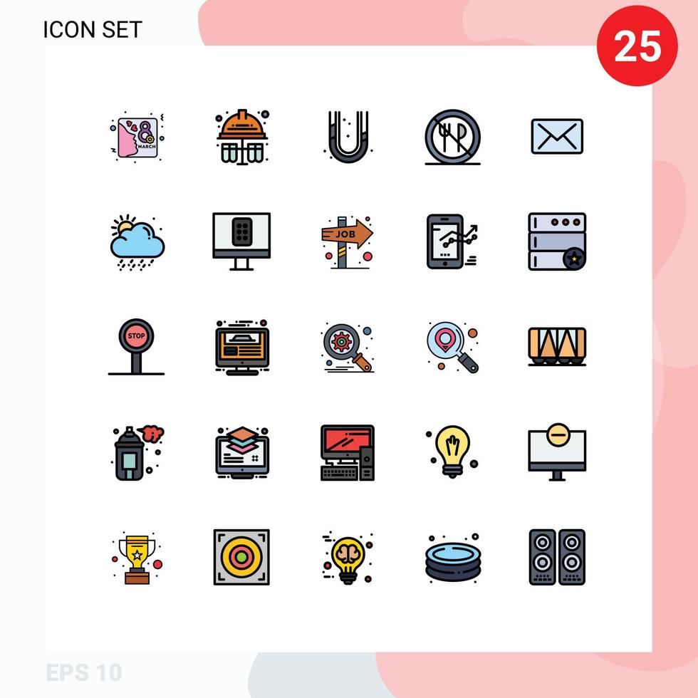 25 ícones criativos, sinais e símbolos modernos de correio, sem elementos mecânicos proibidos de comer elementos de design vetorial editáveis vetor