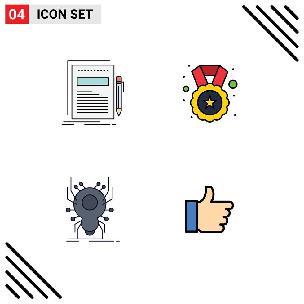 pacote de interface do usuário de 4 cores planas básicas de linhas preenchidas de elementos de design vetorial editáveis de aranha de recompensa de papel de bug de negócios vetor